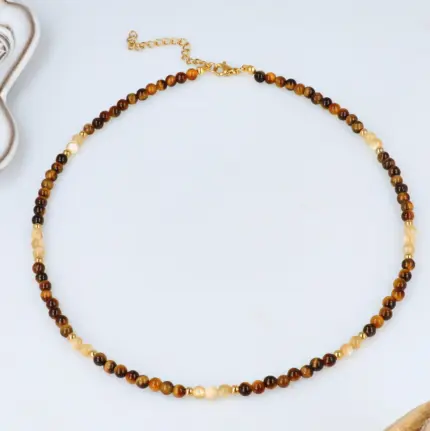 Naszyjnik Choker z Tygrysim okiem, Masą perłową