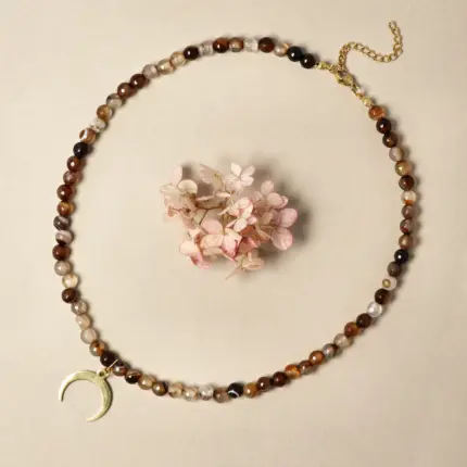 Naszyjnik Choker z Lepidolitem, Kamieniem Księżycowym, Amazonitem