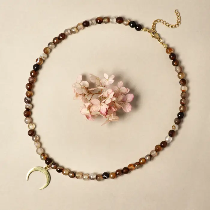 Naszyjnik Choker z Lepidolitem, Kamieniem Księżycowym, Amazonitem