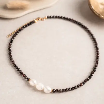 Naszyjnik Choker z Granatem, Perłą