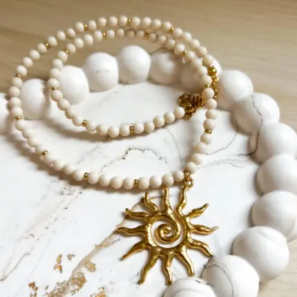 Naszyjnik Choker z Kamieniem Rzecznym i zawieszką Słońca
